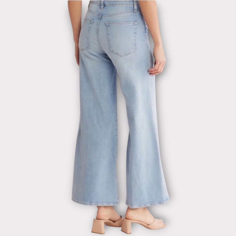 FRAME Le Palazzo Crop Jeans Blue Springs Stretch Flare Wide Leg Comfy Size 27 - Picture 2 of 7